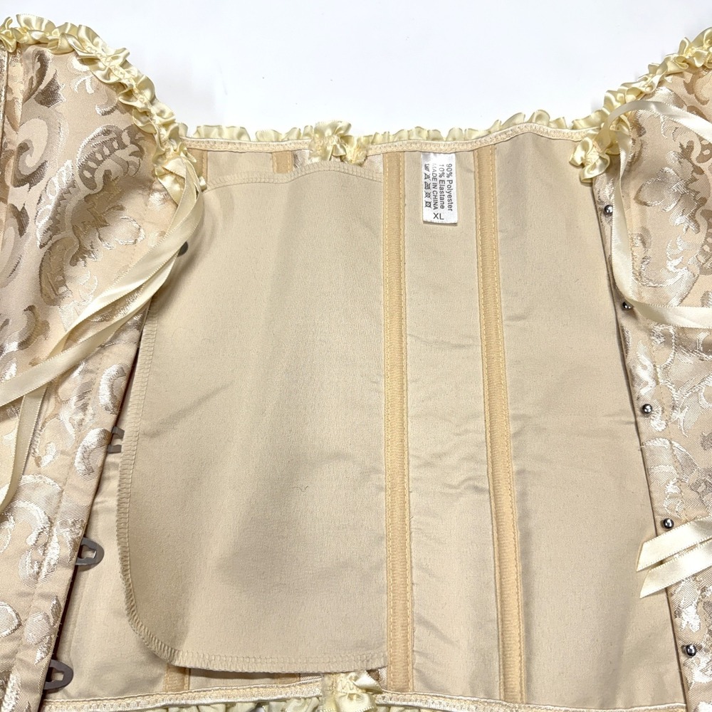 Jacquard Strapless Corset, Size‎ XL, Unbranded, Beige Overbust Lace-Up Ribbons - Picture 6 of 6